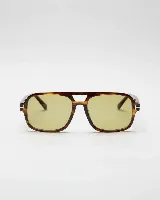 Lentes de sol con armazón de estilo aviador cuadrado en tono carey y cristales degradados en color ámbar.