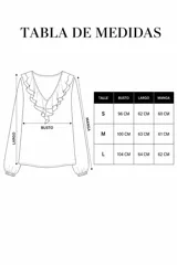 Blusa de gasa a cuadros en tonos beige y marrón, con escote en V adornado con volados en cascada, mangas largas con puños elásticos y ajuste holgado.