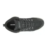 Bota de trekking Merrell modelo Crosslander 3 Mid, color negro con detalles en gris. Confeccionada en cuero de ante y malla transpirable, cuenta con membrana impermeable, puntera protectora y suela de goma de alta tracción.