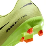 Championes de fútbol Nike Zoom Mercurial Vapor 16, color verde lima con detalles en negro y tapones en color naranja. Diseño aerodinámico con tecnología Air Zoom para mayor amortiguación.