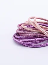 Pack de 12 coleros elásticos para el cabello, en tonos rosado y lila con detalles brillantes.