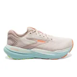 Championes de running Brooks Glycerin 21, color beige con detalles en naranja y celeste.