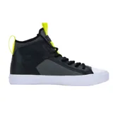 Zapatillas Converse Chuck Taylor All Star Ultra Mid Top unisex, color negro con detalles en gris y amarillo flúor. Confeccionadas en piel sintética y malla, con botín interior de neopreno para un ajuste ceñido. Cuentan con amortiguación OrthoLite y suela con dibujo de diamante.