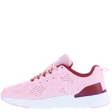 Championes deportivos de mujer en color rosado, confeccionados en tejido de malla transpirable con detalles en fucsia. Presentan cierre con cordones, suela blanca con amortiguación y refuerzo en el talón.