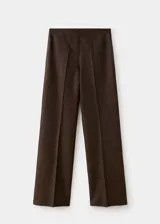 Pantalón largo de tiro alto, confeccionado en tejido mezcla de lana con diseño jaspeado de corte recto.