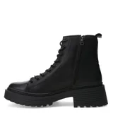 Botas tipo borceguí de cuero negro con cordones, suela track robusta y taco cuadrado.