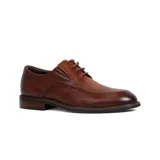 Zapato de vestir tipo derby para hombre, confeccionado en cuero vacuno color marrón con acabado brillante. Presenta costuras reforzadas, cordones al tono y suela de goma con taco bajo.