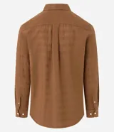 Camisa regular para hombre de la marca Marfinno, confeccionada en mezcla de algodón y lino con diseño texturizado grid, cuello inglés y manga larga.
