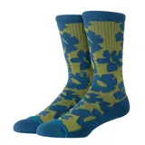 Medias de caña alta con diseño estampado de flores en tonos azul y verde, fabricadas con algodón premium y puntera sin costuras.