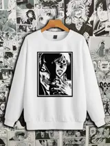 Buzo blanco de cuello redondo con estampado de Eren Jaeger transformándose en Titán.