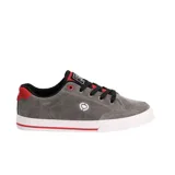 Championes de skate Circa modelo AL50 Slim, color gris con detalles en rojo y negro. Confeccionados en gamuza, cuentan con suela blanca vulcanizada con línea roja decorativa y cierre de cordones negros.