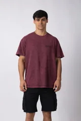 Remera de algodón color bordó con efecto "snow wash" que le da un look gastado. Tiene un estampado discreto en el pecho con la palabra "UCP CHILE" en un recuadro.