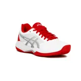 Championes de tenis y pádel Asics Gel-Game 7 para mujer, modelo Clay/OC, en color blanco con detalles en rojo y gris.