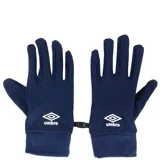 Guantes deportivos Umbro color azul marino, con logo estampado en blanco en el dorso y cierre de clip para mantenerlos unidos.