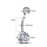 Piercing para ombligo de titanio con dos circonias redondas engarzadas.