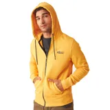 Canguro amarillo con cierre frontal completo, capucha con cordones ajustables en contraste negro y bolsillos tipo canguro. Presenta el logo de la marca estampado en el pecho.