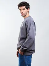 Buzo de cuello redondo Volcom de color gris oscuro, con diseño liso y pequeño logo estampado en el pecho. Cuenta con mangas largas y puños elastizados.