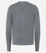 Cardigan de punto fino color gris, con escote en V, cierre frontal con botones y mangas largas. Confeccionado en una mezcla de viscosa y poliamida.