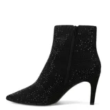 Botas de mujer Miss Carol modelo Hilere, color negro, con punta fina y taco alto fino. Presentan un diseño recubierto íntegramente por cristales brillantes al tono.