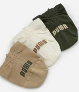 Pack de tres pares de medias invisibles Puma, color blanco con logo de la marca en negro en la puntera y el lateral.