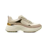 Championes Skechers modelo Hazel 2 Stunning You, de color beige con detalles metalizados en tono dorado. Cuentan con diseño urbano de suela chunky y cordones con acabado brillante.