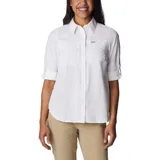 Camisa de manga larga Columbia modelo Silver Ridge 3.0, de color blanco, con protección solar y bolsillos en el pecho.