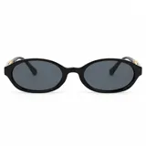 Lentes de sol con armazón ovalado estilo carey (tortoise) en tonos marrones y negros, con detalles metálicos dorados en las patillas y lentes degradados en tono marrón.