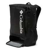 Mochila Columbia de 30 litros en color negro, con diseño ergonómico y funcional. Cuenta con compartimento principal amplio, funda acolchada para laptop de hasta 13 pulgadas, bolsillos laterales para botellas y bolsillo frontal con cierre. Incluye panel trasero y correas acolchadas para mayor comodidad, además de tecnología Omni-Shield que repele la humedad y manchas.