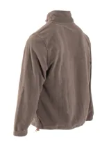 Campera polar azul marino con cierre frontal y cuello alto.