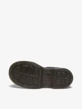 Zapato Mary Jane negro de cuero Milled Nappa, con dos correas ajustables con hebillas, cuello acolchado y una suela inflada de PVC con costura amarilla.