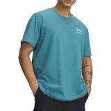 Remera de manga corta Under Armour, color turquesa, con cuello redondo y logo de la marca estampado en blanco en el pecho.