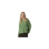 Sweater polo de punto de Eme Studios en tono verde melange, con diseño efecto gastado, cuello solapa y escote en V. Cuenta con mangas largas holgadas y el logo de la marca estampado en blanco en el lateral inferior.
