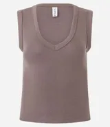 Blusa sin mangas de Blue Steel, confeccionada en tejido de algodón acanalado con escote en V profundo. Presenta un diseño ajustado al cuerpo y textura vertical en relieve.