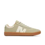 Championes Merrell modelo Cygnet Canvas, de color verde militar con una gran letra "M" blanca en el lateral y suela de goma marrón.