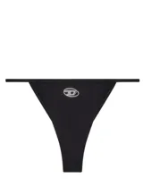 Braguita de bikini negra con logo metálico Oval D recortado en la parte delantera.