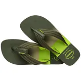 Ojotas Havaianas Urban Print con base verde militar y verde lima, con tiras gruesas verde militar.