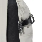 Mochila Adidas Power color gris claro con base negra y logo de Adidas con tres rayas horizontales en gris oscuro.