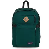 Mochila Jansport Main Campus color verde con detalles en marrón.