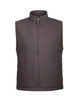 Chaleco RKF modelo Hartt de color marrón, confeccionado en resistente algodón canvas orgánico, con cuello alto, cierre frontal de cremallera completa y bolsillos frontales amplios.