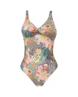 Traje de baño entero con estampado floral multicolor.