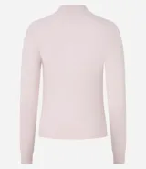 Blusa femenina de chenille color marrón con cuello alto y mangas largas.