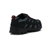 Championes de trekking impermeables, color negro con detalles en gris y rojo.