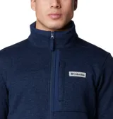 Buzo polar Columbia de tejido tipo sweater, color azul marino, con cierre frontal completo, cuello alto y bolsillo con cierre en el pecho. Cuenta con refuerzos en la zona del pecho y logo de la marca aplicado.