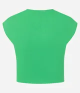 Blusa de rib verde brillante, sin mangas, con cuello redondo y diseño ajustado.