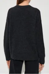 Sweater Diesel M-Areela de punto grueso para mujer, color gris melange, de calce relajado, con cuello redondo, manga larga y detalle calado en el pecho con la forma del icónico logo Oval D.