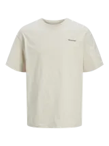 Remera color beige de algodón peinado con cuello redondo y calce ancho. Estampa en goma en la espalda con la palabra "Worldwide".