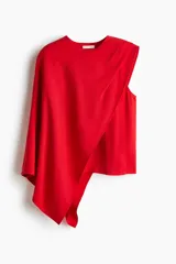 Blusa roja sin mangas en mezcla de viscosa, con escote redondo y diseño asimétrico de efecto capa con pliegues en un lateral.