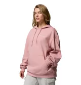 Buzo tipo canguro de la marca Columbia, color rosado, con capucha ajustable con cordón, bolsillo frontal tipo canguro y puños y dobladillo acanalados.