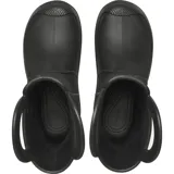 Botas de lluvia Crocs negras con asas grandes para facilitar su colocación y extracción. Presentan el logo de Crocs en la parte superior y detalles reflectantes en el talón.