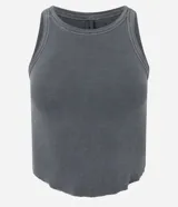 Musculosa de ribana gris con efecto lavado, cuello redondo y diseño de bajo asimétrico.